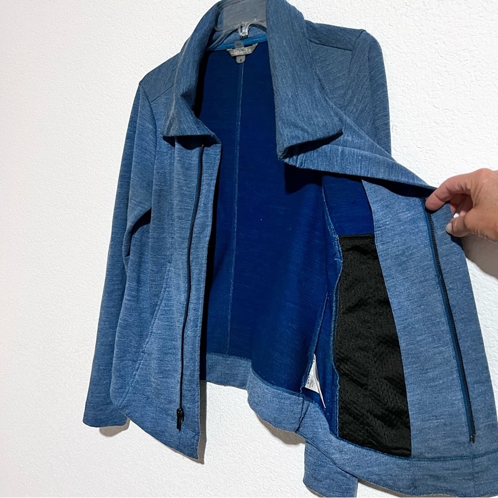 SmartWool Blue Merino Wool Front Zip Convertible Magnetic Collar Jacket Small - Picture 12 of 15